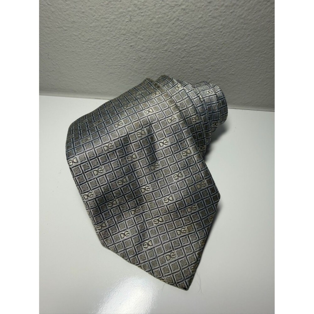 Dolce & Gabbana Gray Geometric Monogram Silk Tie